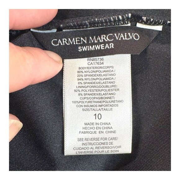 Carmen Marc Valvo Spliced One Piece Womens 10 Black Cutout Mesh Panels Swimwear - Picture 3 of 4